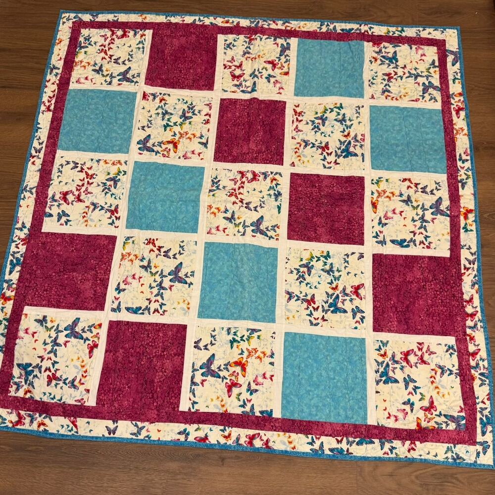 Handmade Butterfly Quilt Throw 52x52 Personalized Label Signed Christmas 2016